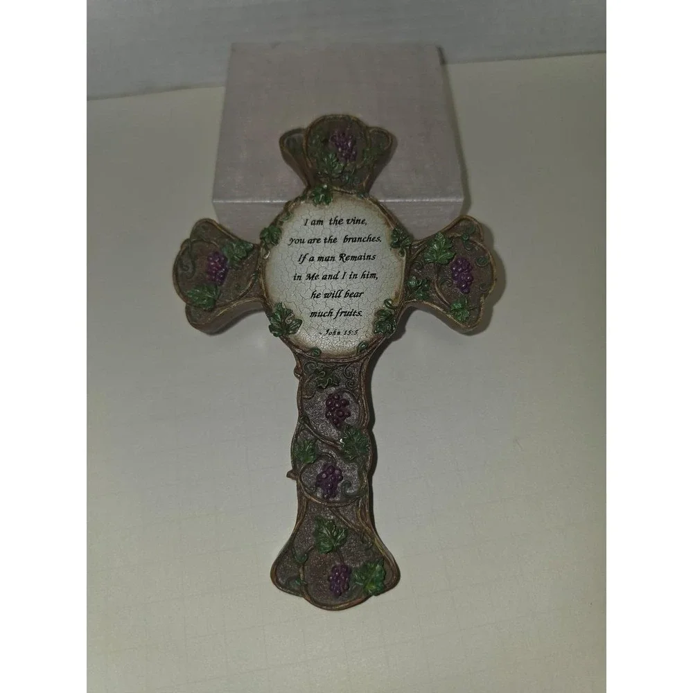Cross John 15:5 Vintage decorative floral I am the Vine